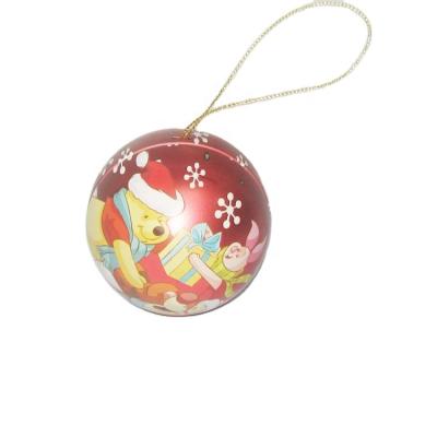 China With a Hanging Ribbon or Without Hot Selling Custom Colored Printed Round Metal Christmas Ball Shape Tin Box with Hanging Ribbon for sale