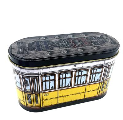 China Recycled Materials Manufacture Custom Retro Street Railroad Trolley Tram Train Metal Tin Box For Food Gift for sale