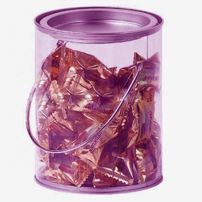 China Recycled Materials Produce Food Gift Candy Packaging Empty Transparent PVC Box Tin Can With Clear Window for sale