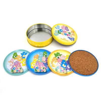 China Viable Factory Price Custom Printing Designs Around 4pcs Set Metal Tin Coasters In Holder Tin Box for sale