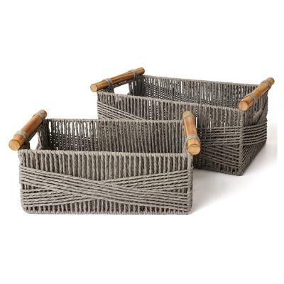 China Straw Woven Storage Basket With Wooden Handle from Sundayhome Easter Raffia Viable Paper Rope for sale