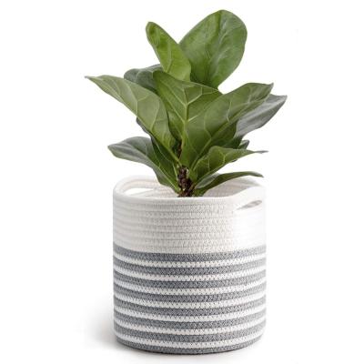 China Large Eco-friendly Pastoral Rope Planter Basket Planter Basket Planter Cotton Cord Sundayhome Indoor Planter for sale