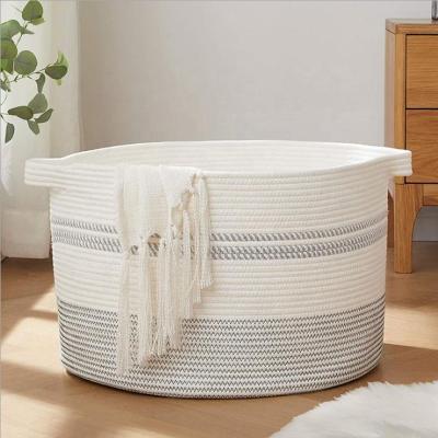 China Sundayhome Eco-Friendly Bohemian Collapsible Laundry Hamper Hoops Cotton Rope Basket for sale