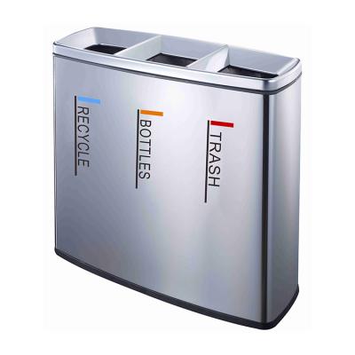 China New Product Sustainable 3 Compartment Steel Standing Assorted Rubbish And Recycling 90L Garbage Bin for sale