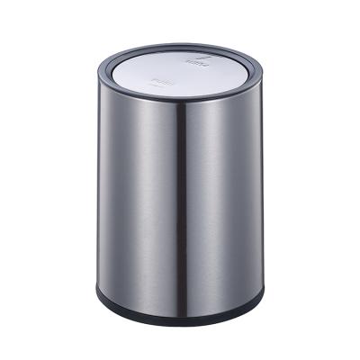 China Double-Layout Rolling Noise Conical Luxury Cover Waste Bin Stainless Steel Modern Waste Bin Silver Modern Trash Can for sale