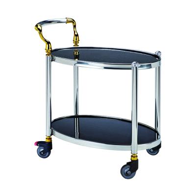 China Wheel Luxury Metal Modern Style Drinks Trolley Liquor Wine Cart Hotel Service Oval Trolley for sale