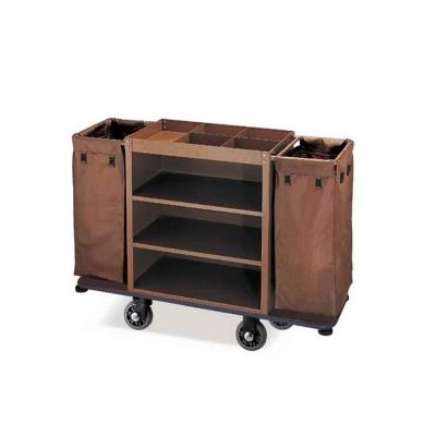 China Double Sided Housekeeping Cart Modern Hotel Guestroom Bags Maid Trolley Service Maid Cart Modern Brown Hotel Furniture 1420*500*1100mm for sale