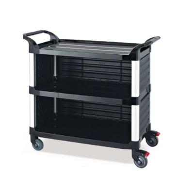 China Hotel Restaurants Aluminum Uprights Serving Cart Three-Deck Plastic Service Car for sale