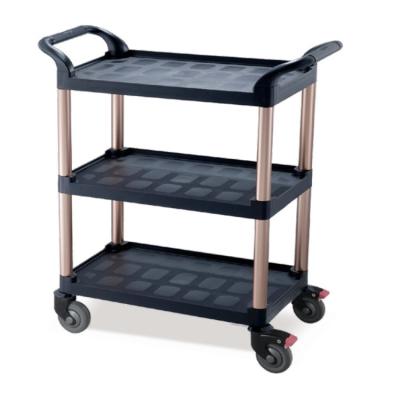 China Gray Utility Service Cart Trolley Rectangular Three Layer Hotel Restaurant Plastic Molded Shelves for sale