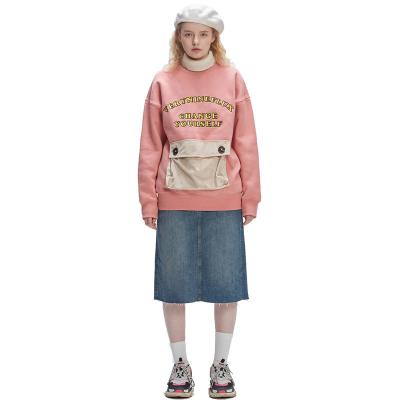 China Harajuku Streetwear Anti-Shrink Fleece White Crewneck High Quality Cute Pink With Pocket for sale