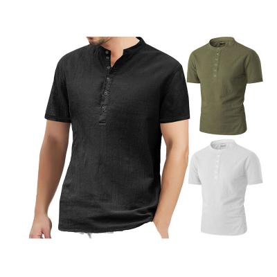 China Henely Anti-Shrink Collar Hemp Clothes Simple T Shirt Men With Button for sale