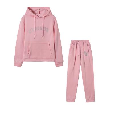 China Spring 2022 Breathable Women Clothes Custom Made Premium Rhinestone Velvet Oversized Tracksuit Set Soft Colors Sweatshirt Teams Hoodies for sale