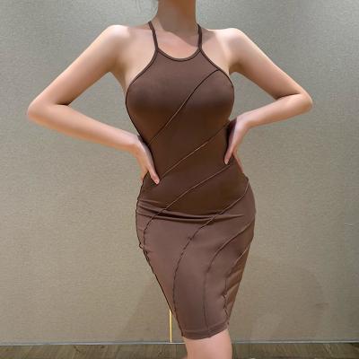 China Lady Elegant 2021 New Style Solid Color Halter Neck Strap Women's Dresses Anti-wrinkle Factory Direct Wholesale Slim Dress for sale