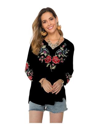 China European and American loose design women's anti-pilling shirt spring and autumn women's embroidered blouse for sale