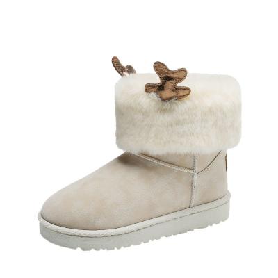 China CUSHIONING 2021 Wholesale Winter Women's Snow Boots Ankle Women Shoes Bow Cute Girls Lady Snow Cotton Shoes Small Deer Snowshoes for sale