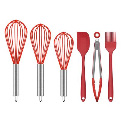 China Sustainable Silicone Beater Sets 6 Pcs Silicone Kitchen Utensil Set Egg Beater Food Cooking Tongs for sale