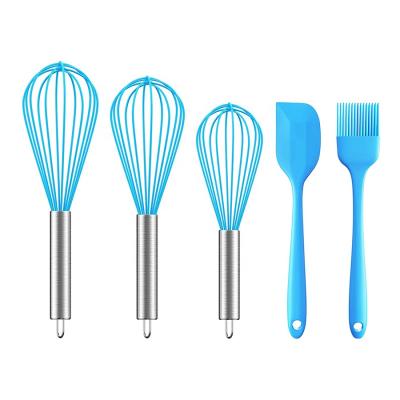 China Viable Silicone Beater Sets 5 Pcs Kitchen Utensil Set Silicone Baking Cake Barbecue Scraper Beater Set Brush for sale