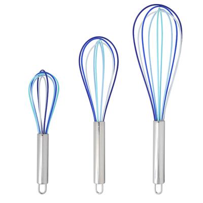 China Viable Silicone Beater Set 3pcs Kitchen Cooking Tools Mixer Egg Beater With Stainless Steel Handle for sale