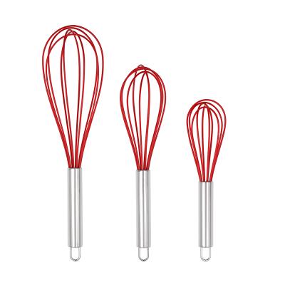 China Sustainable Silicone Beater Sets 3 Pcs Kitchen Utensils Set Hand Mixer Beater With Stainless Steel Handle for sale