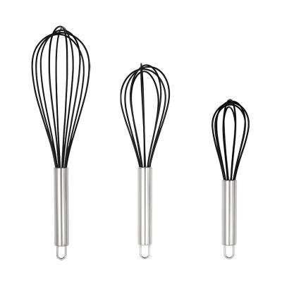 China Sustainable Egg Beater Sets Food Safety Silicone Stainless Steel Wire Beater Set Of 3 Hand Mixer Egg Beater for sale