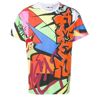 China 2019 New Design Cotton Anti-Shrink Graffiti Printing Multicolor Men Round Neck T-Shirts for sale