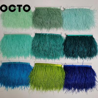 China Ostrich Feather 56 Colors Wedding Costume Sewing Feathers Strung 8-10CM 1 Ply Ostrich Feather Fringe Trim On Satin Ribbon for sale