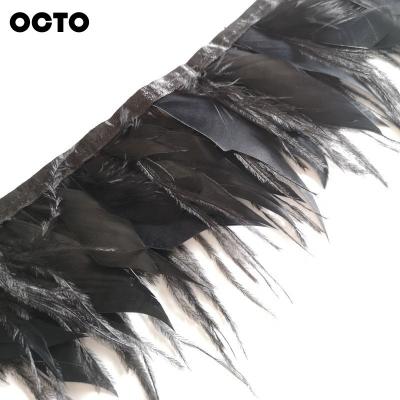 China Dress Accessories Manufacturer 9-11CM High Quality Ostrich Mix Goose Stripped Feather Fringe Trimming Tassel Trim Lace for sale