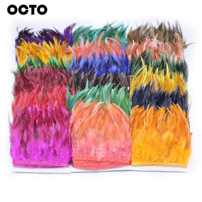 China Natural Rooster Neck Feather Fringe Trim Accessory 4-6in Coque Saddle Trimming Ribbon Strung Chicken Feather Dress for sale