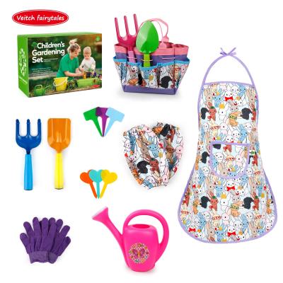 China Veitch Fairy Tales Child Gardening Equipment Set Pastoral Apron Watering Can Shovel Preschool Play Toy Gift For Girl Boy Outdoor Tool Garden for sale