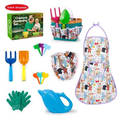 China Veitch Fairy Tales Child Gardening Equipment Set Pastoral Apron Watering Can Shovel Preschool Play Toy Gift For Girl Boy Outdoor Tool Garden for sale