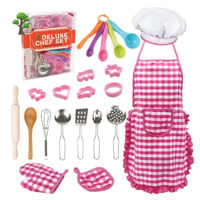 China Weiqitonghua Kids Apron Kids Pretend Play Food Cooking Baking Kitchen Toy Set For Girl Child Apron Play Tools for sale