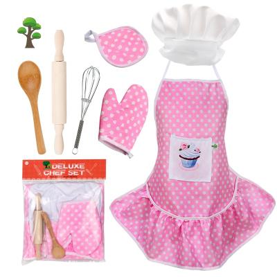 China Kids Apron Toddler Pretend Play Cooking Toddler Baby Kid Boy Girl Hat Apron Kits Mini Kitchen Toy Set For Tools Kids Chef for sale