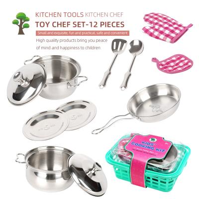 China Funny Education Set Toys Kids Chef Pretend Play Stainless Steel Cookware Cutlery Pots Filters Kits Mini Kitchen Toy Set For Boy Girl Kid Baby Toddler for sale