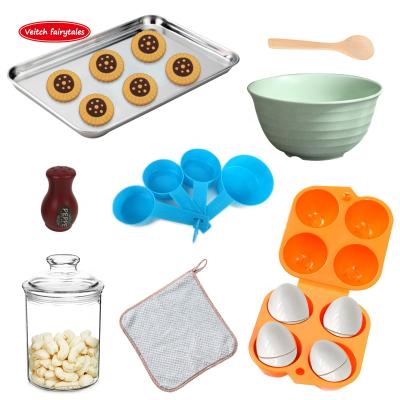 China Play Food Veitch Fairy Tales Kids Pretend Play Cooking Toy Cutting Fruit Vegetable Stainless Steel Cookware Kid's Kitchen Toy Set for sale