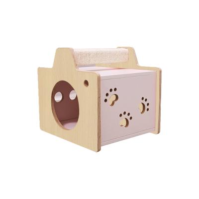 China New Sustainable Multi-Function Popular Eco-friendly Pet Beds , Solid Wood Encolsed Semi Cat House Pet Material for sale