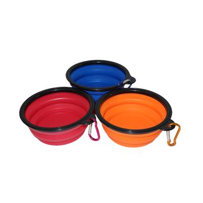 China Viable Wholesale Custom 350ml Silicone Dog Bowl Outdoor Travel Collapsible Dog Bowl With Metal Hook for sale