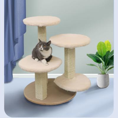 China Hot Selling Scratch Scratch House Style Sustainable Natural Pet Sisal Small Elevating Wooden Pet Shelter Furniture Scratching Post Cat Tree Tower for sale