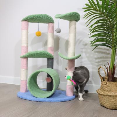 China Viable Take Down Natural Sisal Rope Wrapped Multi-Level Cat Scratcher Large Post Tree Cat Climbing House, Cat Scratcher Toy With Ball for sale