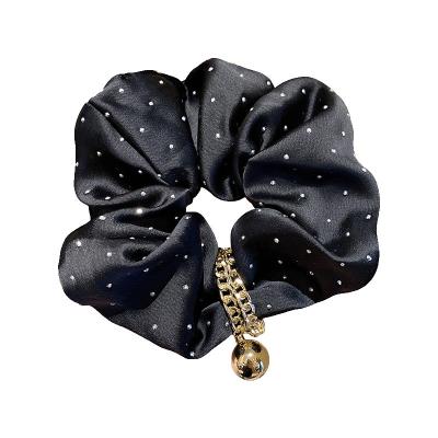 China High Quality Large Intestine Rhinestone Hair Accessories Single Ring Curly Hair Full Stars Solid Color Satin Elastic Band for sale