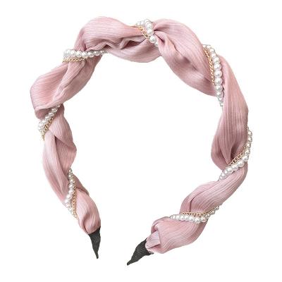 China Korean version of hair convenient circle bead of retro faux stone press net red wide brim hair fairy folds face wash bow headband for sale