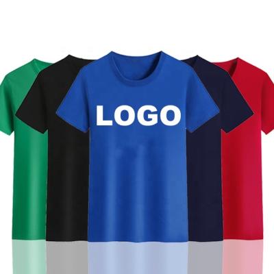 China Other Embroidery solid color crewneck T-shirt base short sleeve logo t-shirts polyester cotton blend custom t-shirts for men for sale