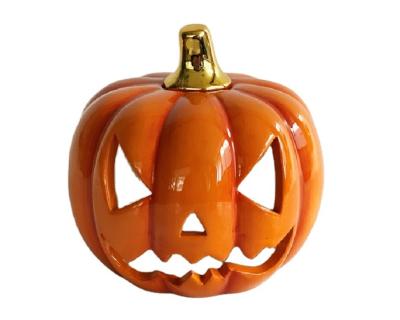 China 2022 Halloween Luxury Pumpkin Candle Holder Ceramic Lantern for sale