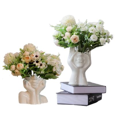 China Craftsman New White Human Face Flower Vase Face Flower Pot Face Vase For Home Decor for sale