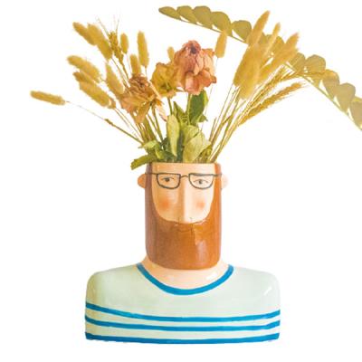 China Craftsman New Human Face Flower Vase Face Flower Pot Body Decorative Vase For Home Decor for sale