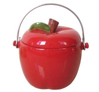 China Ceramic Decorative Apple Shaped Custom Ceramic Waste Bin Kitchen Compost Bin Waste Bin for sale