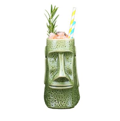 China 400ml Sustainable Island Wholesale Island Tiki Mug Beer Mugs Ceramic Glazed Cocktail Bar for sale