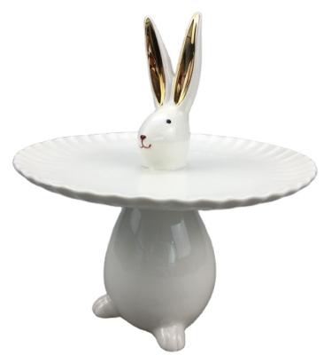 China Europe New Arrival Rabbit Jewelry Dish Ceramic Animal Shape Trinket Tray Home Decoration Bunny Ring Dish for sale