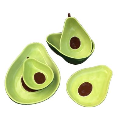 China Sustainable Wholesale Avocado Shape Ceramic Salad Bowl Fruit Shaped Decorative Salad Bowl for sale