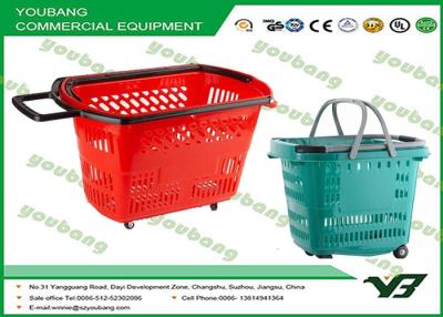 China Rolling Plastic Supermarket Wheeled shopping basket cart  30L , 45L , 65L for sale