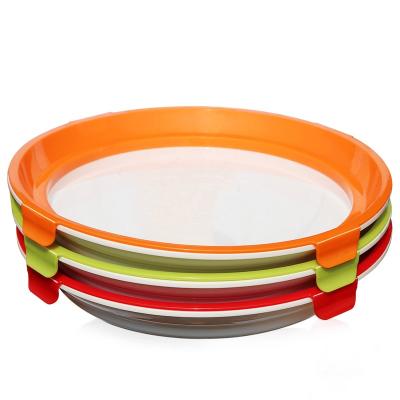 China Creative Reusable-Stackable Tray Freshfood Storage Container Eco Round Food Supply Storage Lids Plastic Tray for sale